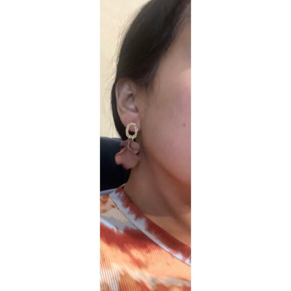 Light Brown Flower earring big chocolate long brown petal leaf earrings big gold - Picture 6 of 8